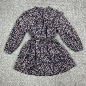 J Crew Dress Womens Medium Navy Floral Ruffle Neck Long Sleeve Pockets Ditsy
